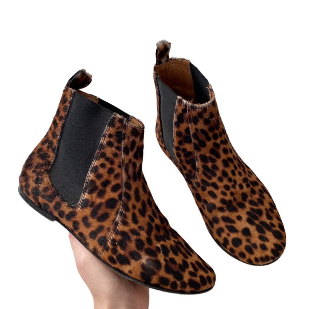 Etoile Isabel Marant Genuine Pony Hair Leopard Print Chelsea Ankle Boots 5